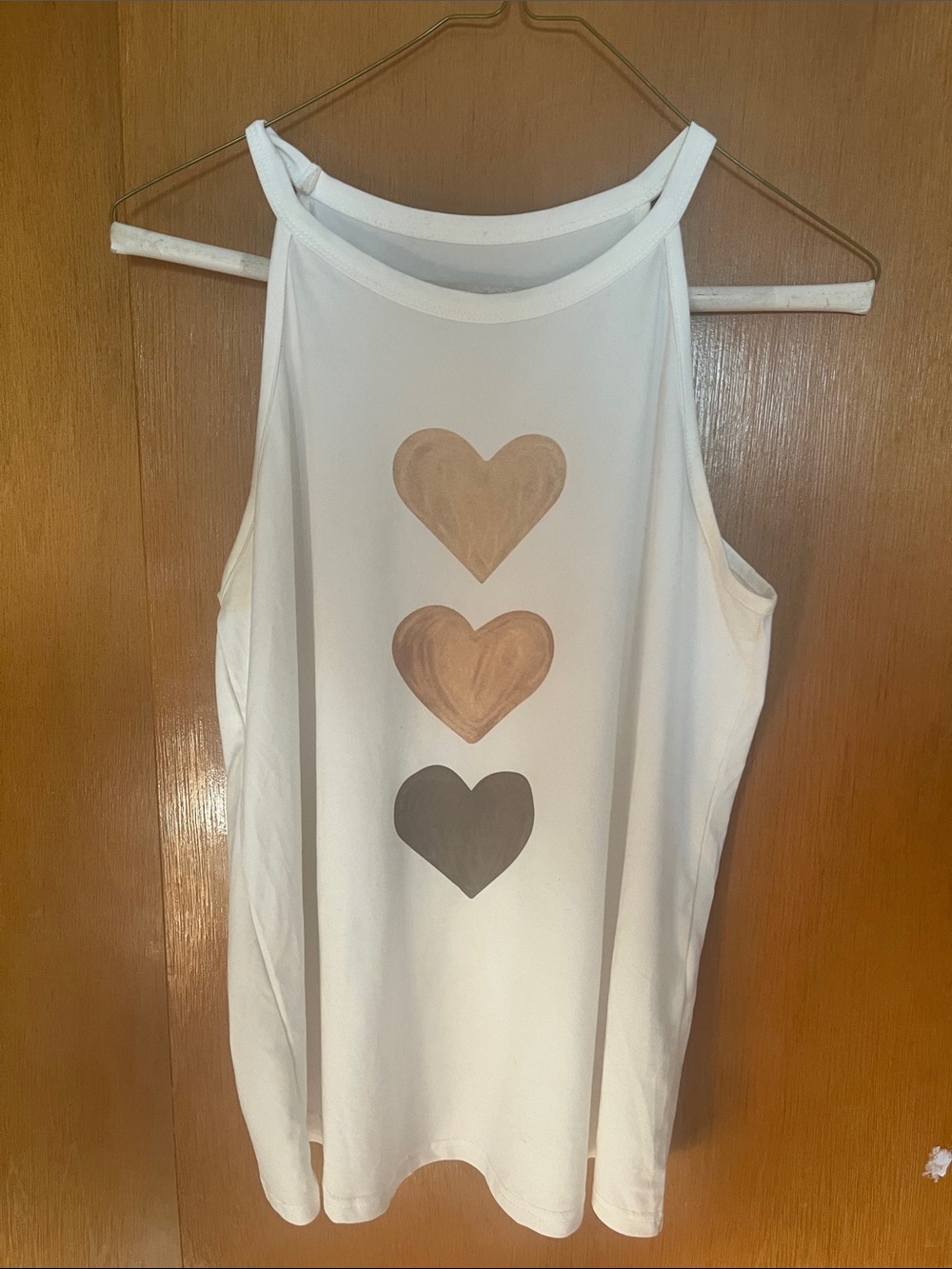 White Tank Top with Brown Hearts